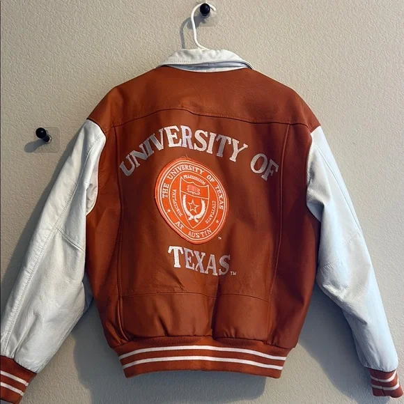 Vintage University of Texas LeatherJacket in Orange and White